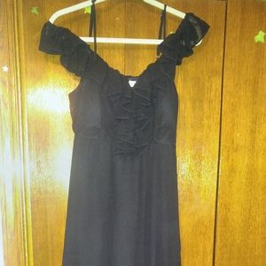 Black Ruffle off the shoulder cute woman's dress.
